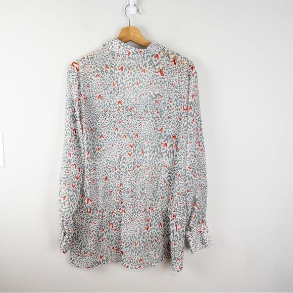 TRISTAN Womens Semi Sheer Grey Red Arrow Tunic Blouse Size Large Collared - Picture 8 of 11